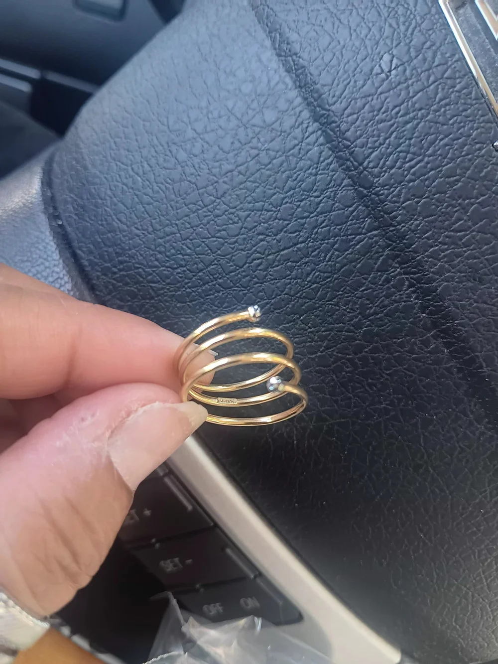 14k Gold Triple Spiral Ring with Bead Accent - Picture 3 of 3
